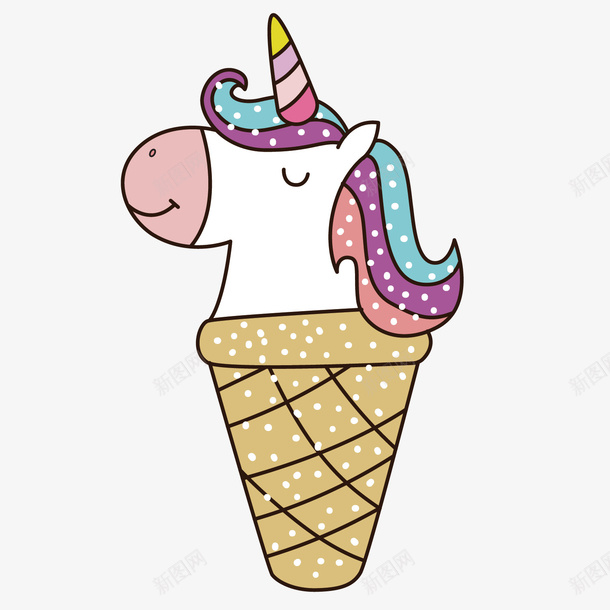 可爱独角兽冰激凌矢量图ai免抠素材_88icon https://88icon.com 个性 冰激凌 卡通 手绘 梦幻 独角兽 白色波点 矢量图