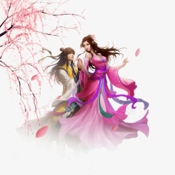 中国风桃花树下翩翩起舞的古风情素材