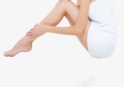 女性腿部特写白色浴巾素材