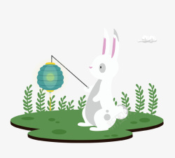 卡通手绘打灯笼的兔子插画素材