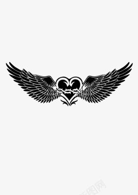爱心和翅膀纹身图案图标图标