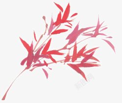 写意国画彩墨红色竹子高清图片