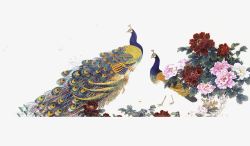 国画系列山水中国古风孔雀牡丹图高清图片