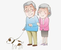 夫妻PNG卡通遛狗的老人图高清图片