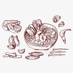 大蛤蜊简笔手绘海鲜面高清图片
