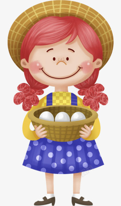 小辫子抱着一筐鸡蛋的女孩高清图片