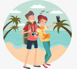 旅游自拍情侣海边度假自拍矢量图高清图片