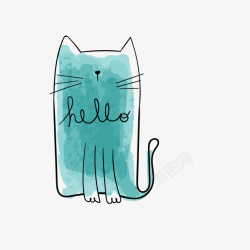 创意胡子蓝色小猫的猫咪手绘高清图片