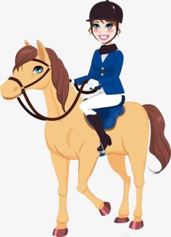开心的马卡通手绘穿着蓝色衣服的骑马运动高清图片