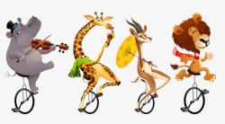马戏团狮子骑单车的动物们高清图片