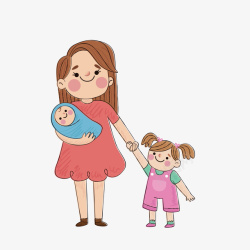母亲节手绘插画风妈妈和儿女矢量图素材