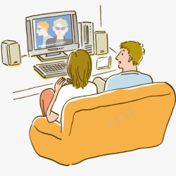 看电视PNG用电脑看电视的人物高清图片