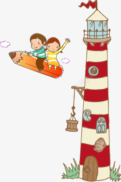 矢量吊塔骑着铅笔的小孩矢量图高清图片