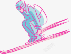 描边线条滑雪运动矢量图素材