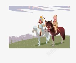 蒙古人骑马在路上素材