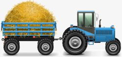农用拖拉机运麦垛的蓝色拖拉机矢量图高清图片