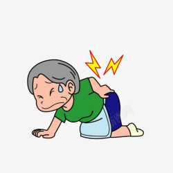 腰疼难受卡通腰疼手撑在地上的老奶奶高清图片