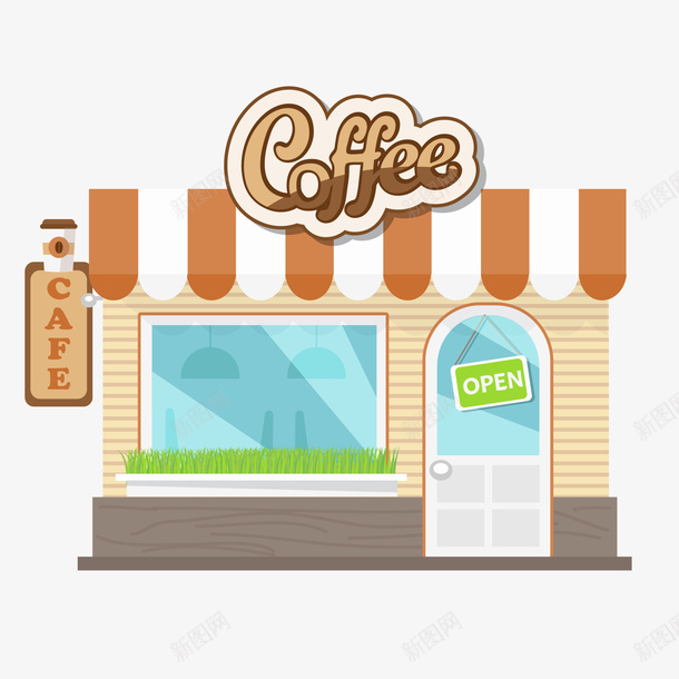 卡通咖啡店png免抠素材_88icon https://88icon.com 咖啡厅 咖啡店卡通 建筑物 房屋 街边的店面