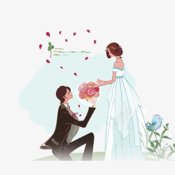 新娘免费矢量卡通手绘求婚的新郎站立的新高清图片