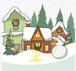 卡通雪地上圣诞节小屋矢量图素材