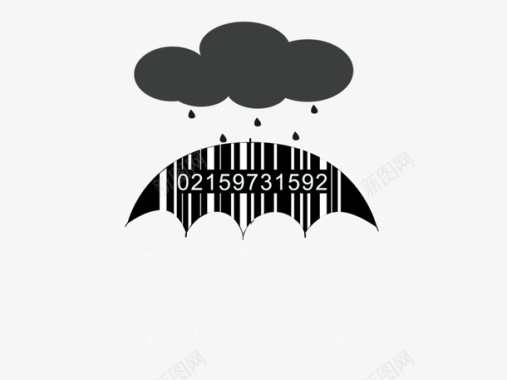 条形码灰色乌云下雨伞形状商品条形码矢矢量图图标图标