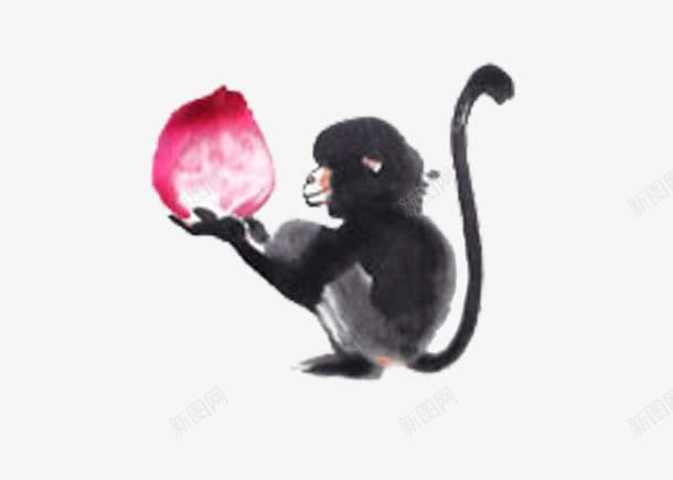 猴拿仙桃png免抠素材_88icon https://88icon.com 国画 手绘 桃子 猴子