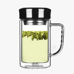 玻璃保温杯保温杯里的绿茶高清图片