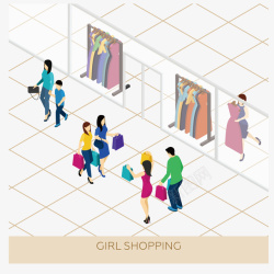矢量买衣服商场购物立体卡通矢量图高清图片