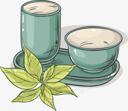 蓝色盘子茶杯和茶叶矢量图高清图片