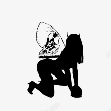 性感美女插画黑白带翅膀女人剪影图标图标
