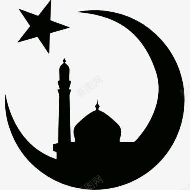 古迹清真寺的月亮和星星图标图标