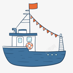 渔业卡通手绘蓝色的渔船矢量图高清图片