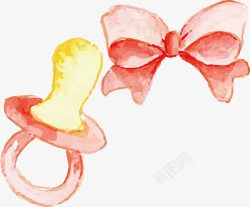 粉色的安抚奶嘴水彩水墨卡通婴儿用品蝴蝶结奶嘴高清图片