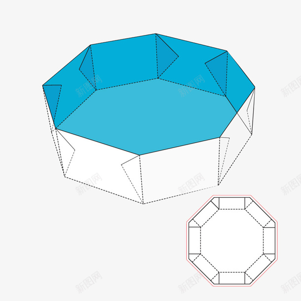 蓝色立体多边形包装结构png免抠素材_88icon https://88icon.com 包装 包装结构图 多边形 折叠 模型 立体 结构 蓝色 解析