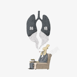 卡通手绘人物肺癌素材