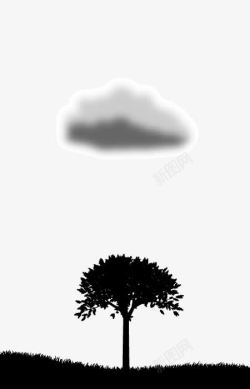 黑色树木云朵树木黑色剪影高清图片