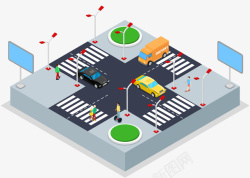 交通安全立体十字路口交通插画矢量图高清图片