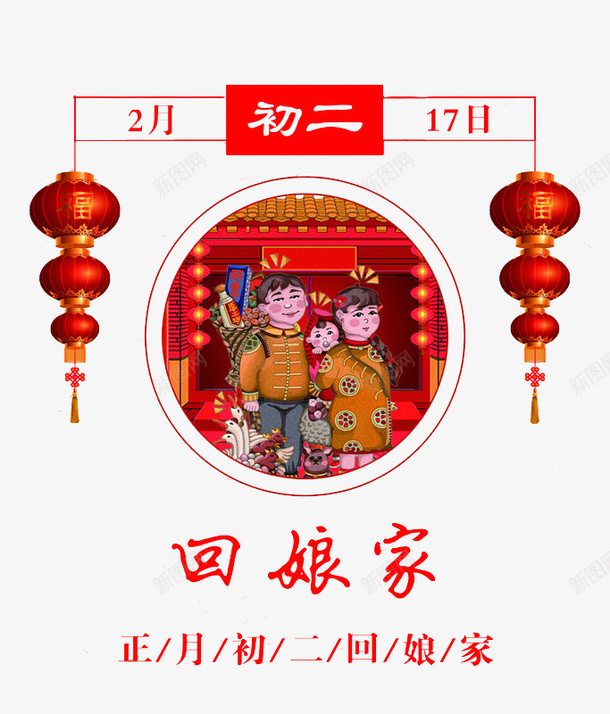 民俗风大年png免抠素材_88icon https://88icon.com 中国风 创意的 初一到初八 初二 插图 民俗风