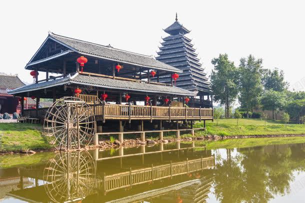 民族风广西南宁鼓楼png免抠素材_88icon https://88icon.com 侗族 侗族鼓楼 少数民族 广西南宁 建筑 民族风 湖水 阁楼 鼓楼