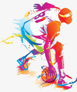 炫酷手绘打着篮球的运动员图案素材
