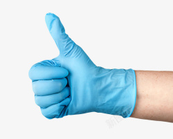 蓝色防污染竖起大拇指手套实物素材
