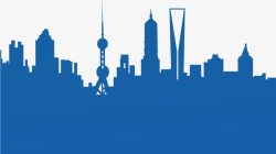 蓝色上海城市剪影素材