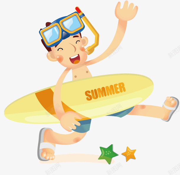 准备滑翔的人png免抠素材_88icon https://88icon.com 夏天 海星 游泳镜 白色的拖鞋 绿色 黄色 黄色的滑翔板
