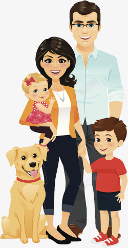 一家人插图一家人与小狗的合影高清图片