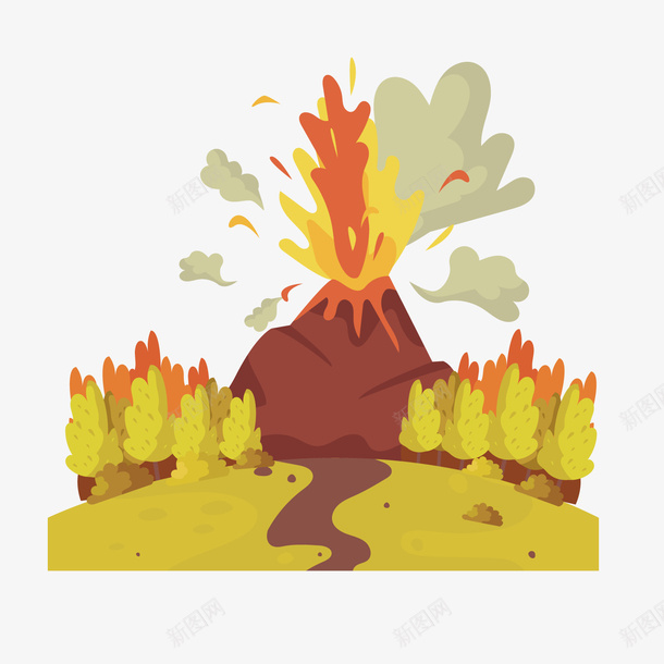 火山喷发矢量图ai免抠素材_88icon https://88icon.com PNG免抠图下载 地质灾害 山峰 山峰矢量 树木 活火山 火山手绘 矢量图 装饰