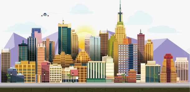 卡通都市png免抠素材_88icon https://88icon.com 卡通画 城市 摩天大楼 现代建筑 背景素材 都市 高楼林立