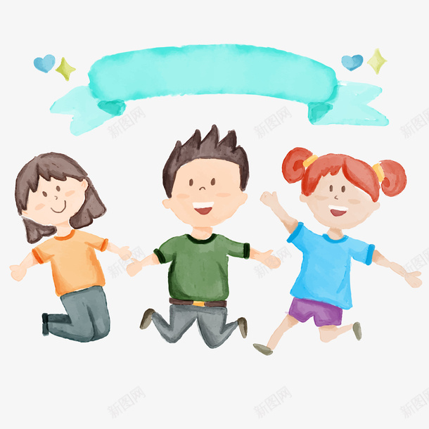 手绘三个小孩水彩画矢量图ai免抠素材_88icon https://88icon.com 卡通 宝贝计划 小女孩 小孩 小男孩 快乐的小朋友 手绘 水彩 矢量图