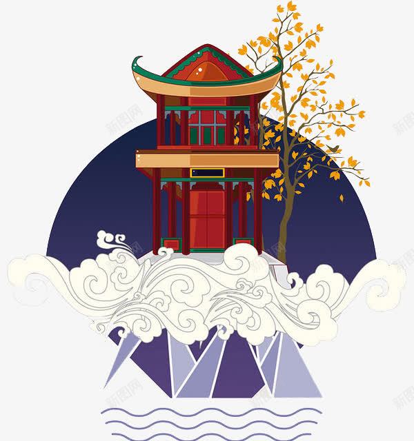 卡通楼阁png免抠素材_88icon https://88icon.com 桂花树 楼阁 白云 高山