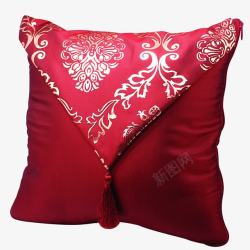 红色刺绣新婚绸缎面料材质抱枕素材