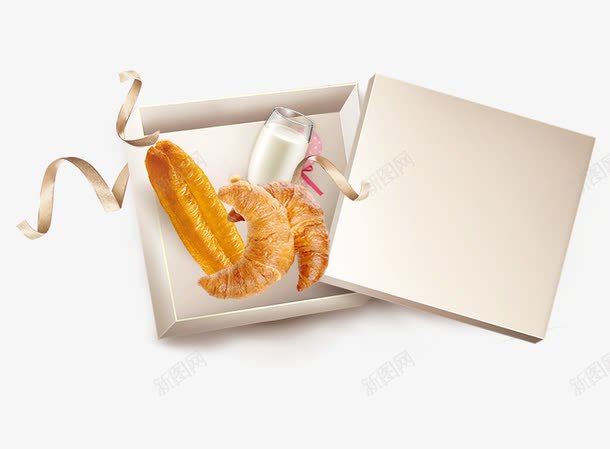 盒子里的食物png免抠素材_88icon https://88icon.com 油条 牛奶 牛角面包 素净礼盒